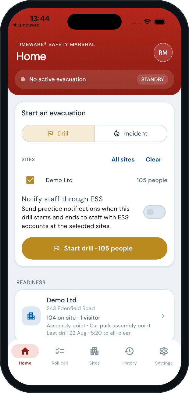 Safety Marshal, home screen