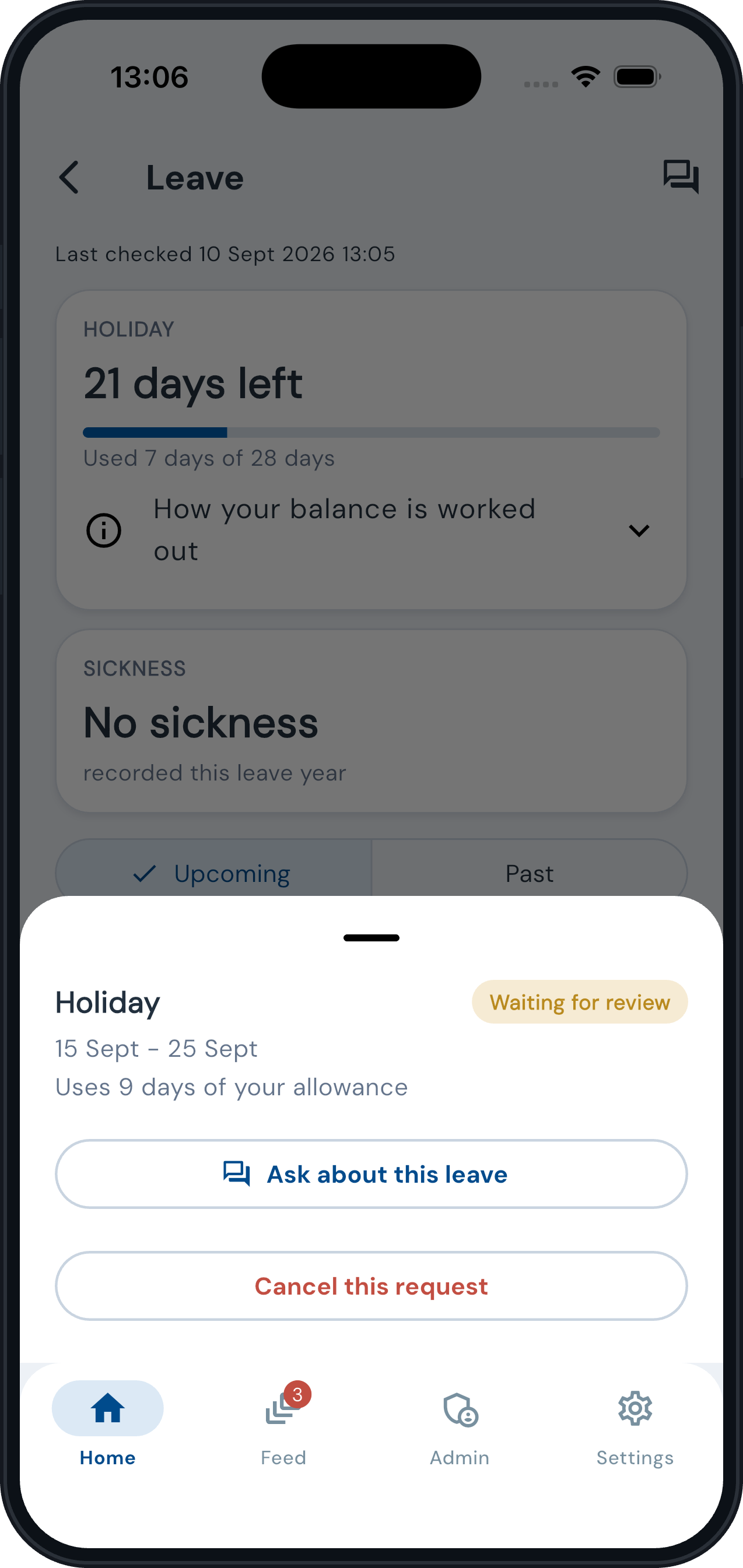 Employee app: ask about this leave from the leave entry